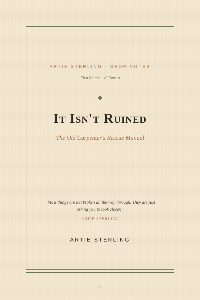 Interior preview page showing a repair entry from It Isn't Ruined